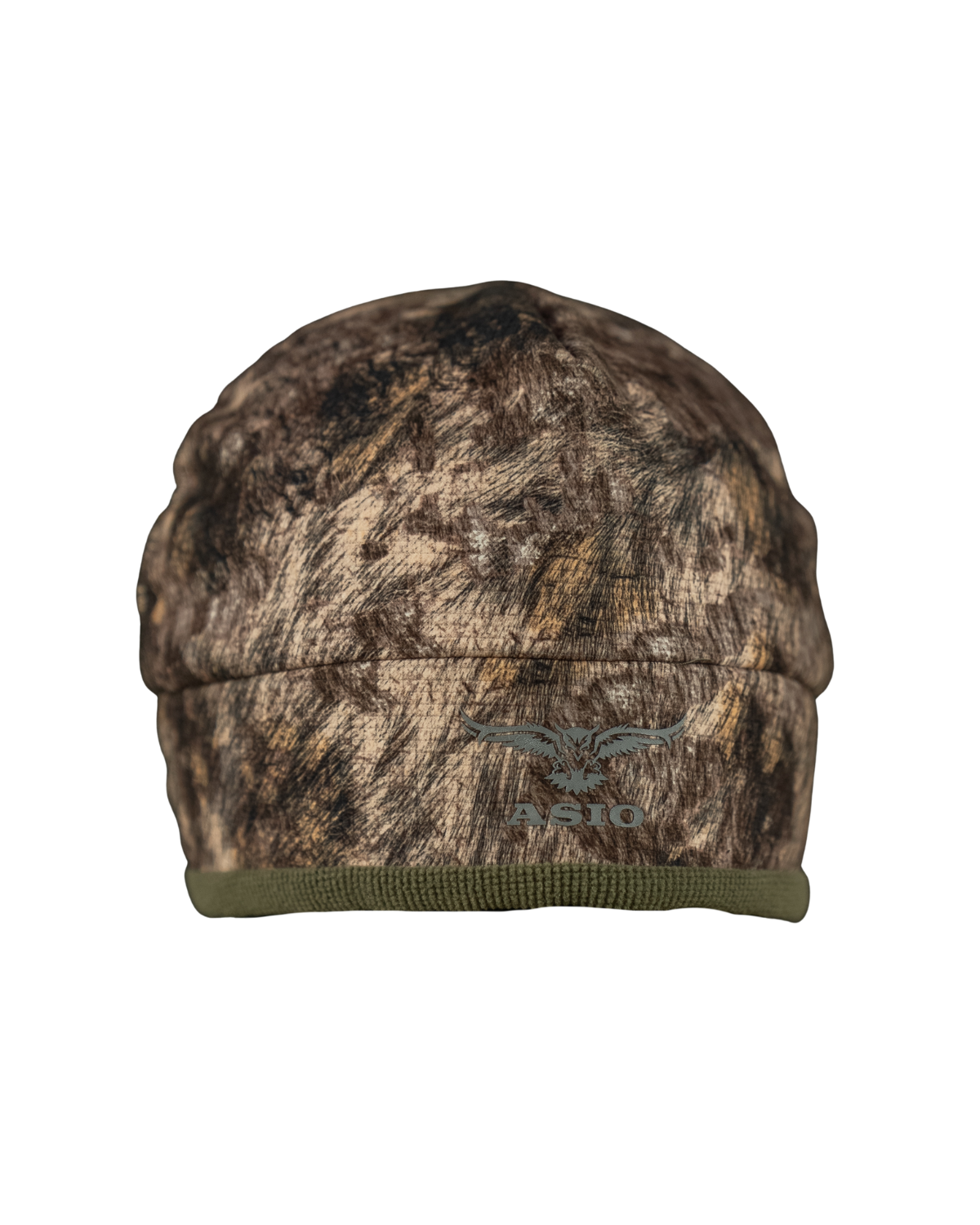 ASIO Gear 3-layer windproof sherpa fleece bowhunting beanie in RAPX camo – premium thermal hunting hat engineered for concealment and warmth, designed with predator-inspired camo for ground and treestand bowhunters, featuring noise-reducing face fabric and weather-blocking construction for extreme conditions.