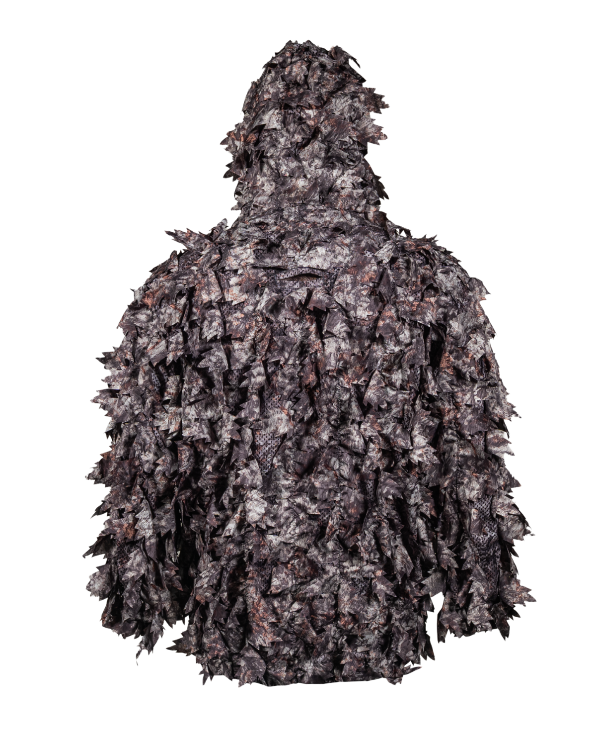 ASIO Gear leafy camouflage jacket back view in Raptor camo with full coverage 3D leaf pattern for concealment