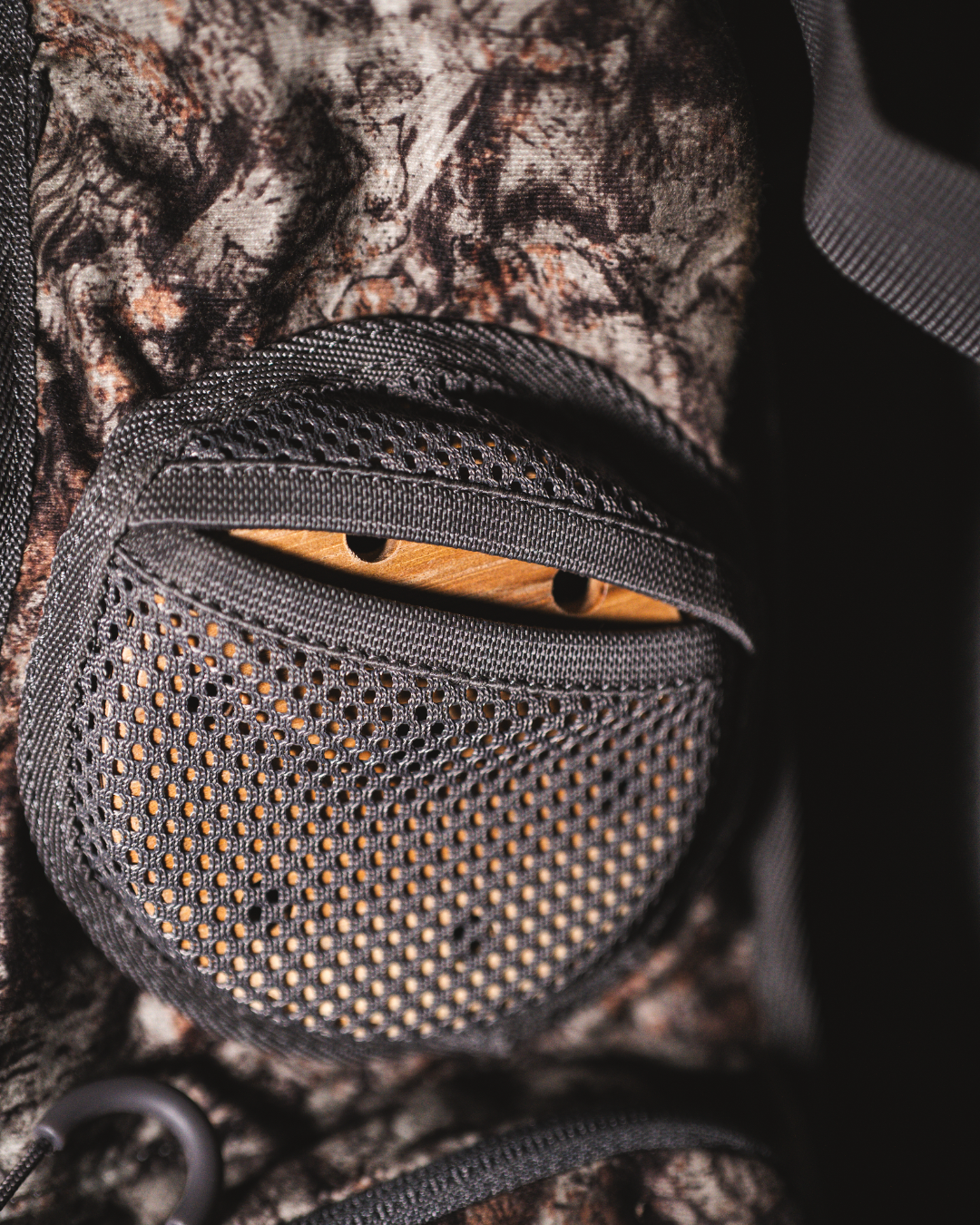 ASIO Gear RAPTOR camo turkey vest mesh pot call holder designed for secure and quiet access