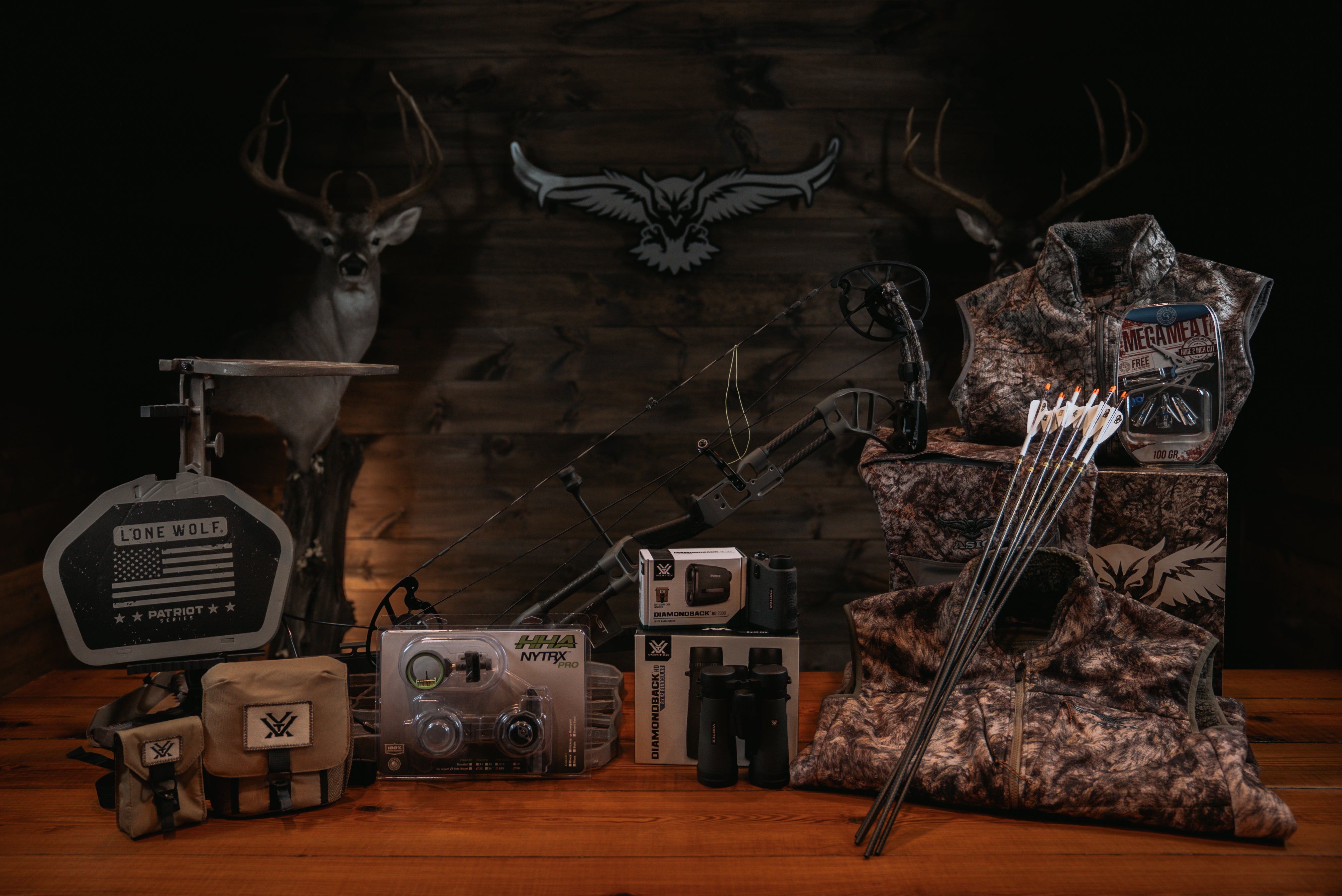 asio gear ultimate whitetail kit giveaway. the kit for whitetail bowhunters by ASIO Gear, Lone Wolf Custom Gear, Vortex Optics, Prime Archery, Victory Arrows, HHA Sports, G5 Outdoors