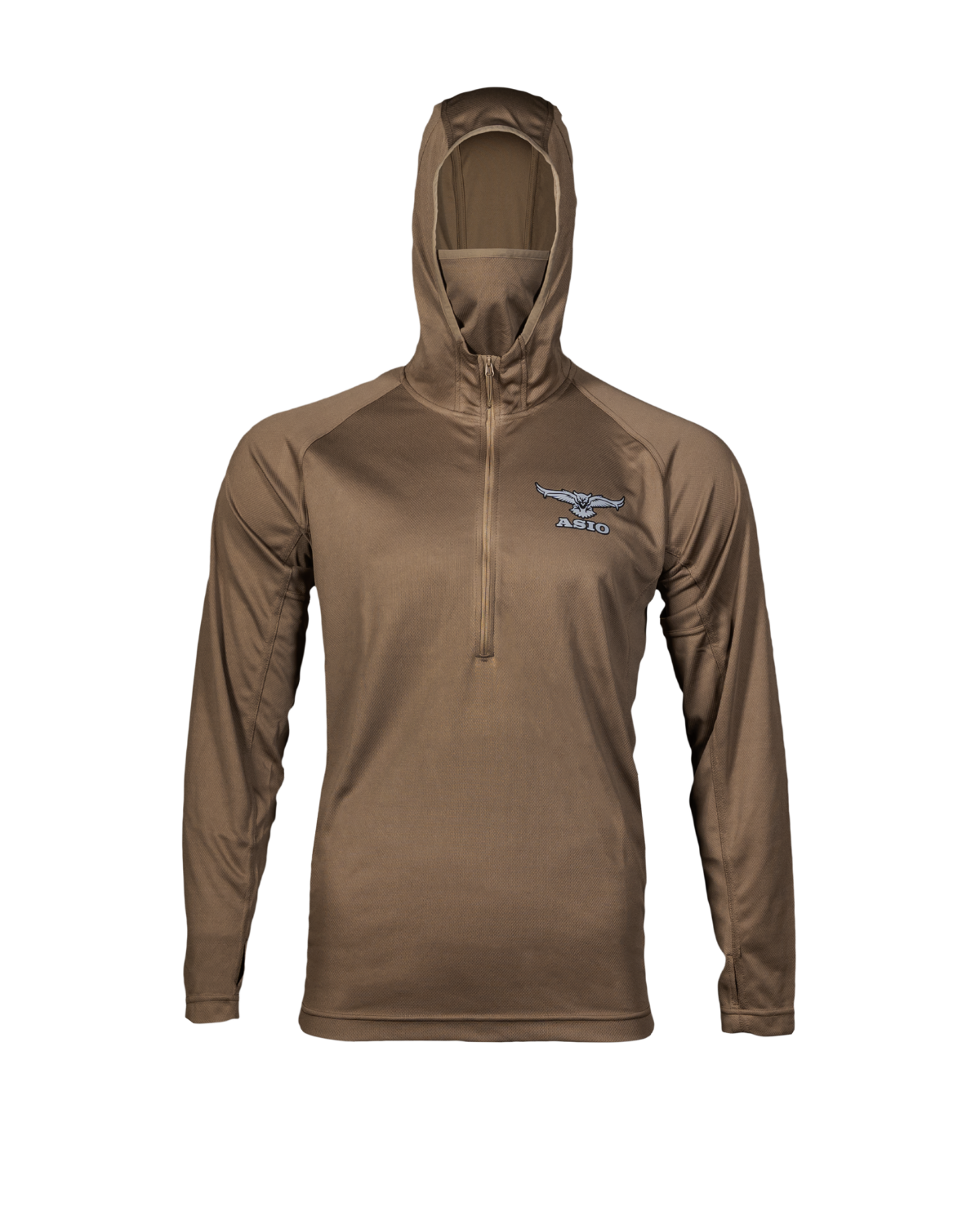 ASIO Lightweight Hoodie in Field Brown, front view of the early season bowhunting hoodie