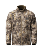 ASIO gear Midweight Sherpa Jacket in RAPX camo, built for ground or treestand bowhunting in cold conditions—ultra-quiet fleece construction with ergonomic zip-through collar for warmth and concealment.