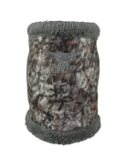 ASIO Gear windproof sherpa fleece neck gaiter in Raptor camo – ultra-soft thermal hunting neck warmer with silent brushed outer fabric and moisture-wicking inner liner, engineered for cold weather concealment and comfort during bowhunting in late season treestand or ground setups.