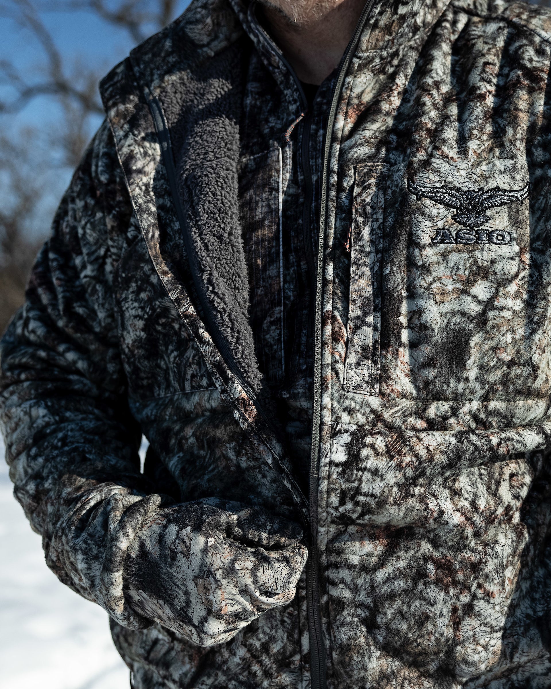 Sherpa lined outlet camo jacket